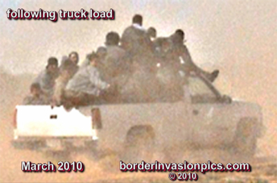 trucks of illegal aliens racing across the desert