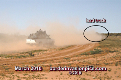 trucks of illegal aliens racing across the desert
